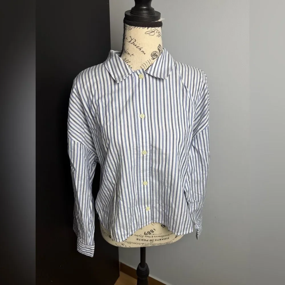 Everlane The Woven P.J. Top Blue Stripe NWT Size M - Picture 5 of 11